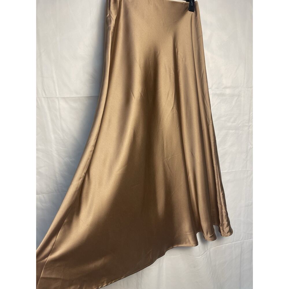 Satin Slip Skirt Champagne Gold Bias Cut Midi A-Line Minimalist Size S 24-26 W